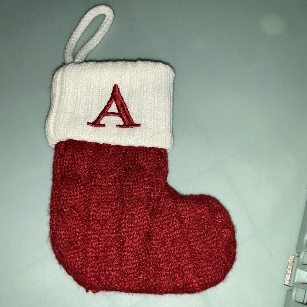 St. Nicholas Square Stocking Initial A Christmas 8" Red Cable Knit Monogram Mini